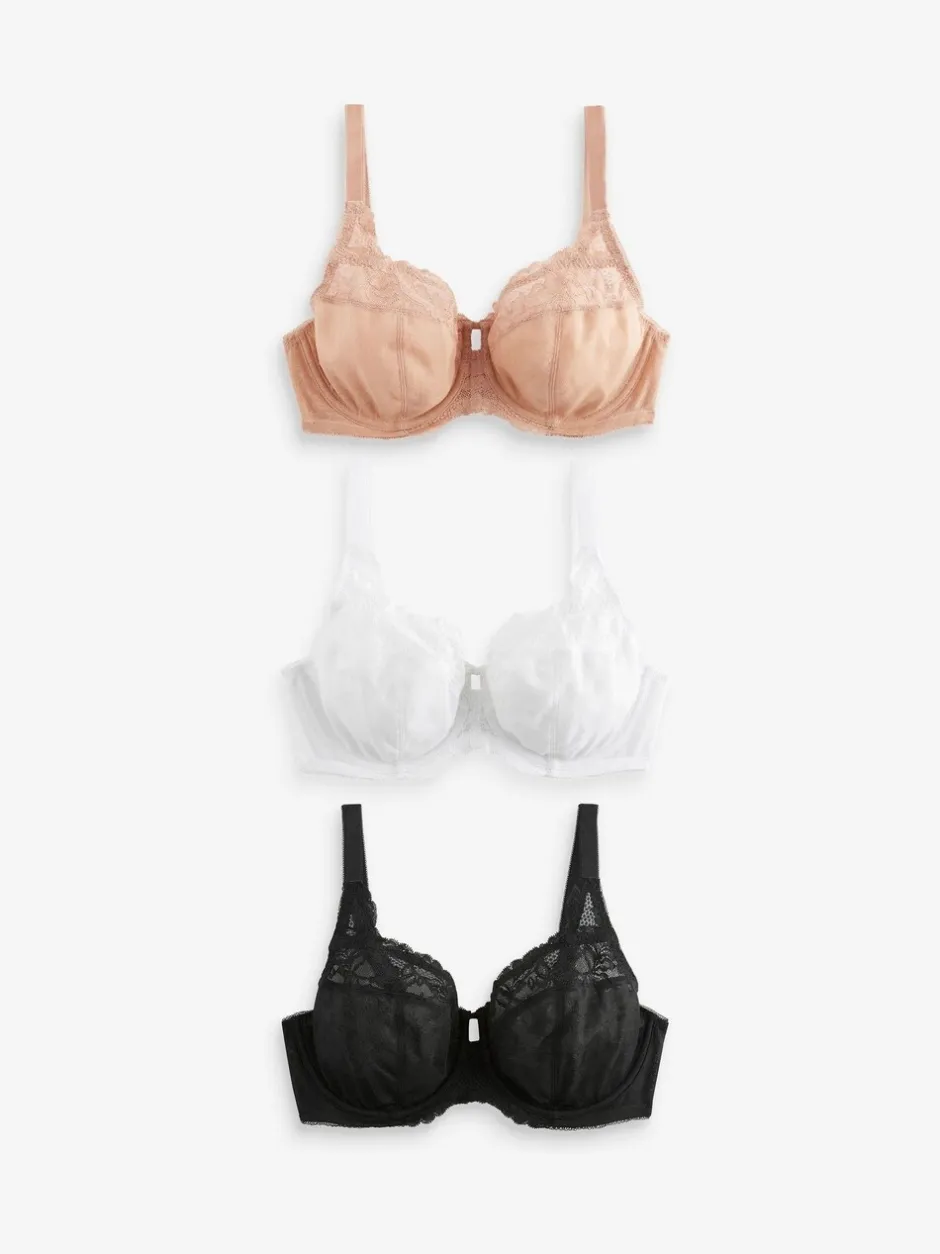 Beha's*Next - DD+ Beha's met volledige cups zonder vulling, set van 3 met kantversiering Zwart/wit/praline huidskleur