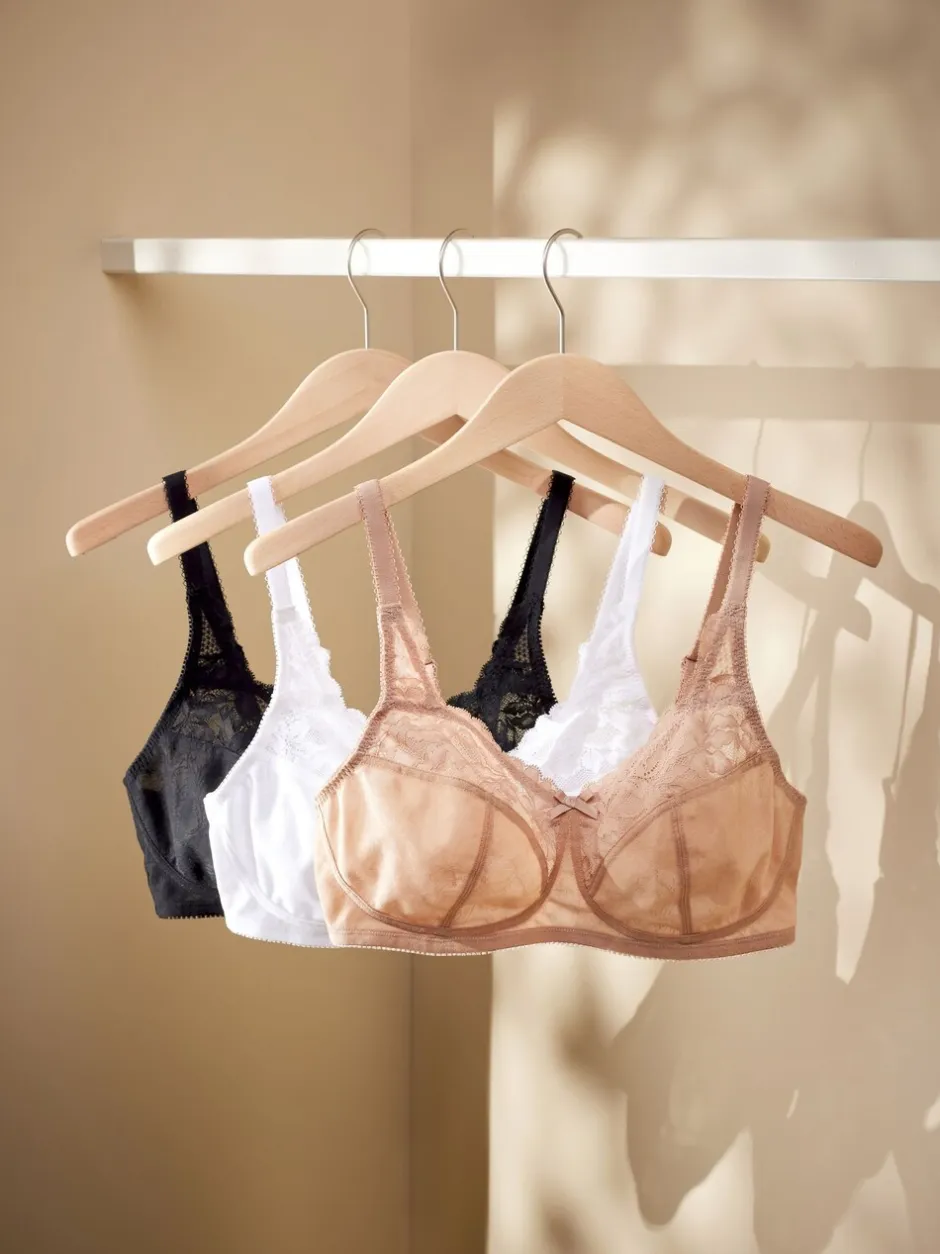 Beha's*Next - Total Support ultiem comfortabele kanten beha's met volledige cups 3 stuks Zwart/wit/praline huidskleur
