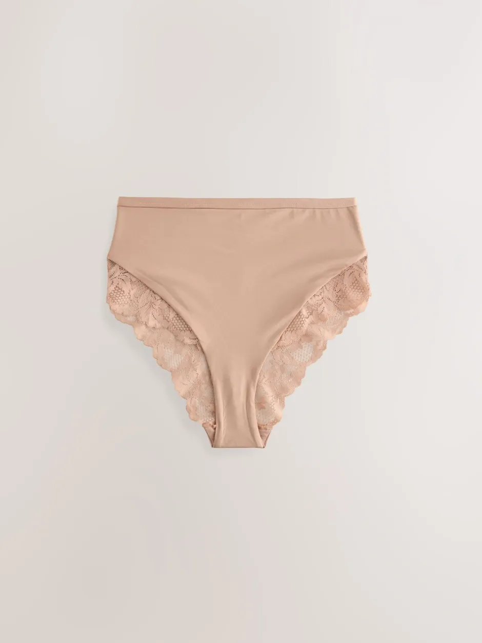 Onderbroeken*Next Zwart/wit/praline huidskleur - Microvezel & Kant Hoge Taille Slip 3 Pak