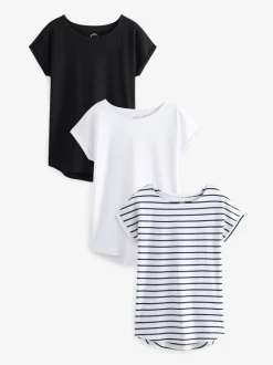 Tops En T-Shirts|Next - Verpakking van 3 T-shirts met kapmouwen van 100% katoen Zwart/wit/streep