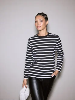 Tops En T-Shirts|Next Zwart-witte streep - Dik T-shirt met lange mouwen en ronde hals