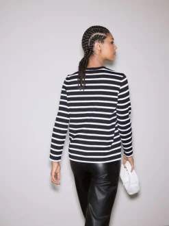 Tops En T-Shirts|Next Zwart-witte streep - Dik T-shirt met lange mouwen en ronde hals