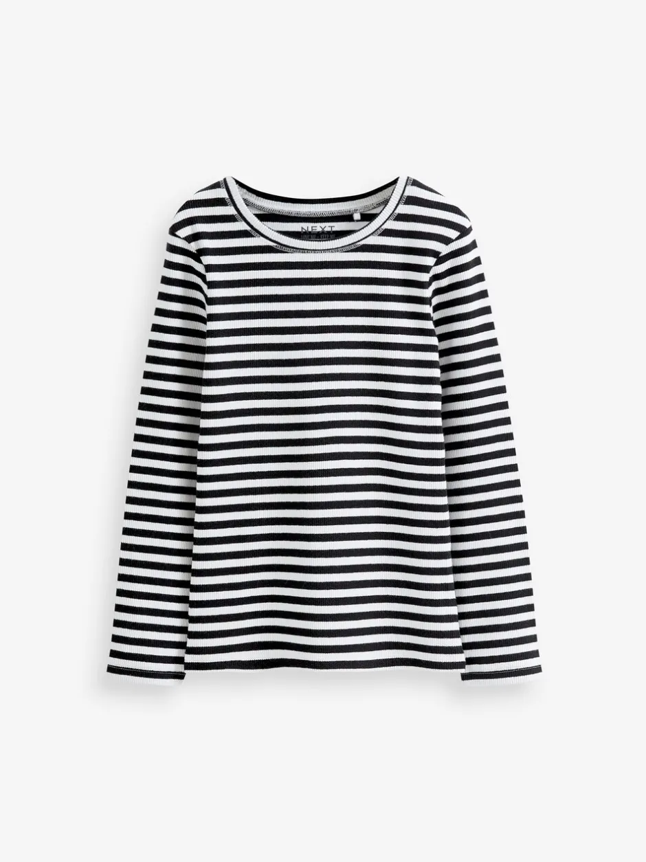 Tops|T-Shirts*Next Zwart-witte streep - Geribbelde top met lange mouwen (3-16 jr)