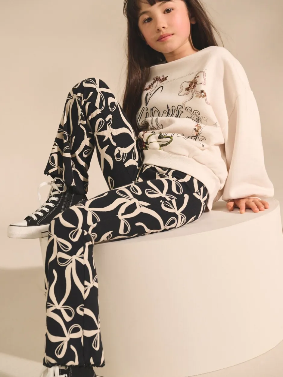 Broeken En Leggings*Next Zwart/witte strik - Geribde uitlopende legging (3-16 jr)