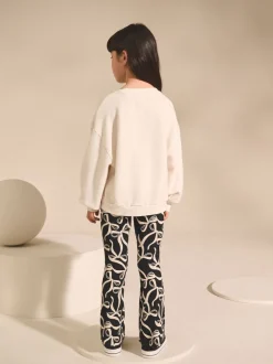 Broeken En Leggings*Next Zwart/witte strik - Geribde uitlopende legging (3-16 jr)