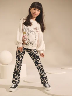 Broeken En Leggings*Next Zwart/witte strik - Geribde uitlopende legging (3-16 jr)