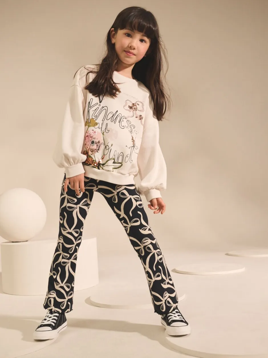 Broeken En Leggings*Next Zwart/witte strik - Geribde uitlopende legging (3-16 jr)