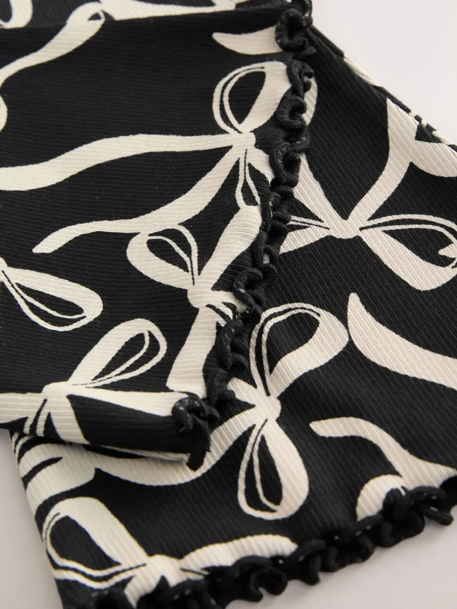 Broeken En Leggings*Next Zwart/witte strik - Geribde uitlopende legging (3-16 jr)
