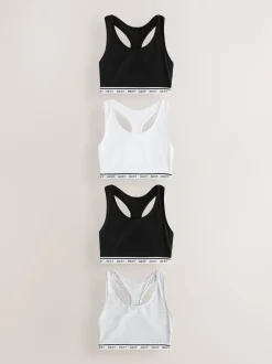 Beha's*Next Zwart/zwart/grijs/wit - Ultimate Comfort Cotton Logo Crop Bras 4 Pack