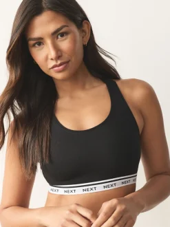 Beha's*Next Zwart/zwart/grijs/wit - Ultimate Comfort Cotton Logo Crop Bras 4 Pack
