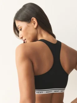 Beha's*Next Zwart/zwart/grijs/wit - Ultimate Comfort Cotton Logo Crop Bras 4 Pack